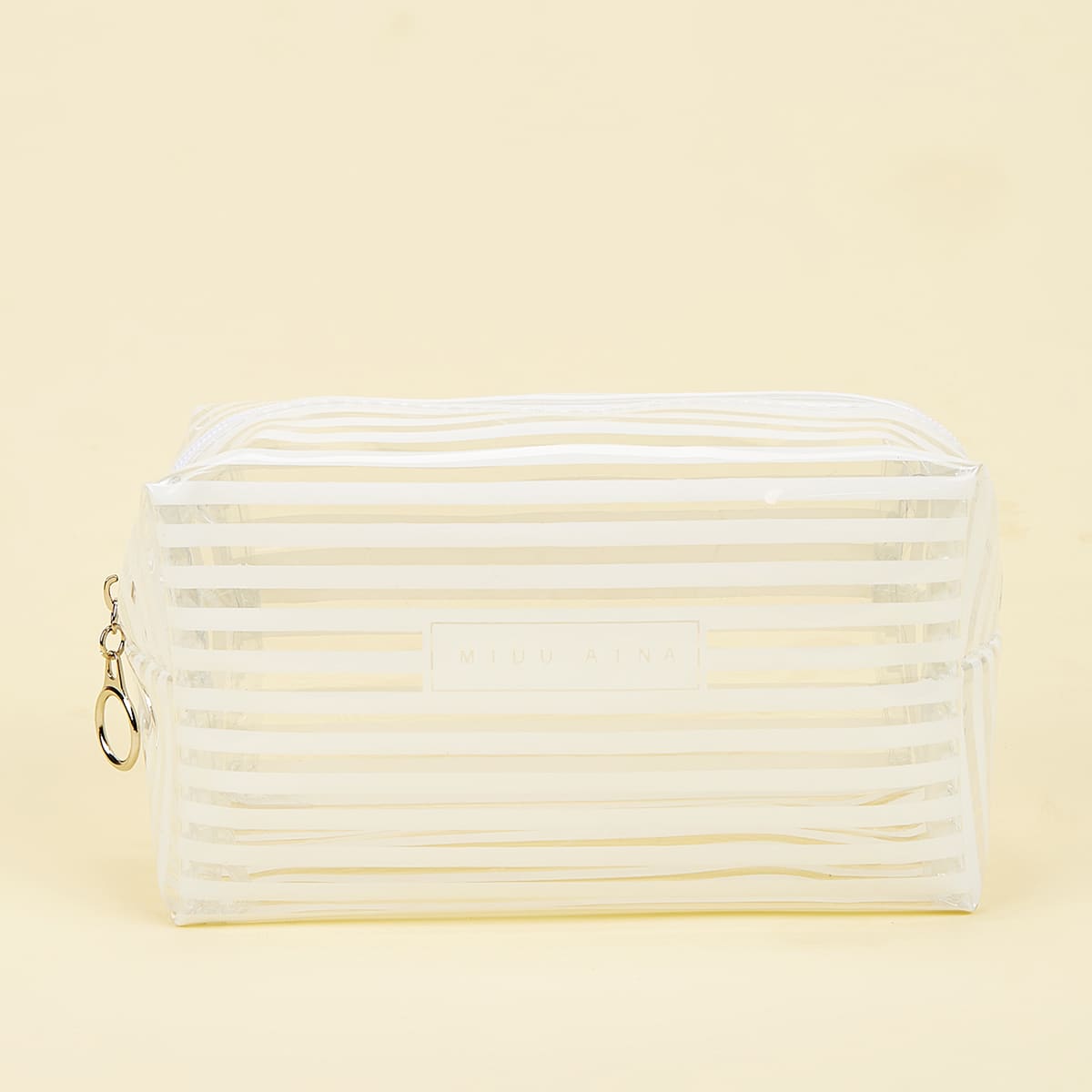 

Striped Zipper Makeup Bag, White