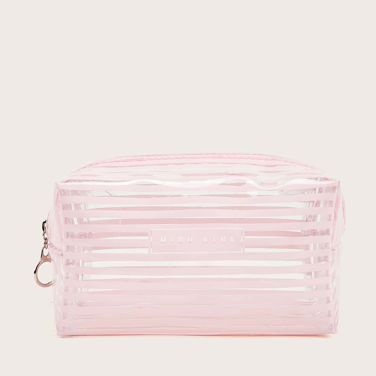 

Striped Zipper Makeup Bag, Pink