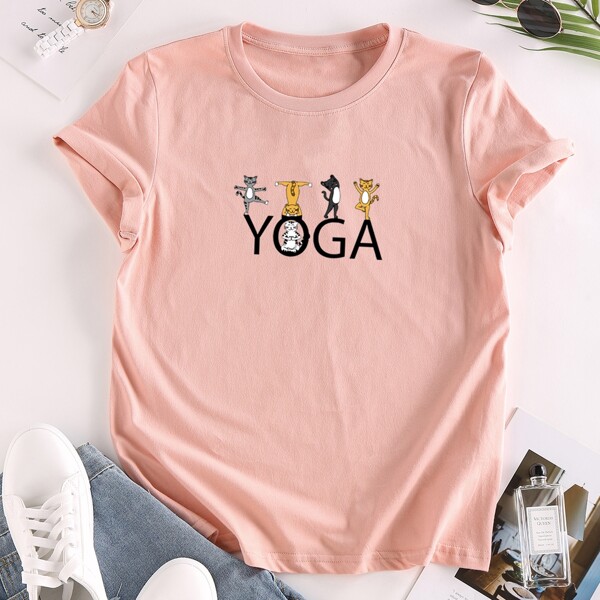 

Letter & Cartoon Graphic Tee, Coral pink