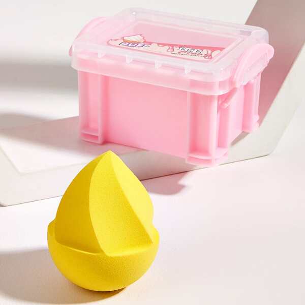 

1pc Makeup Sponge & 1pc Storage Box, Yellow