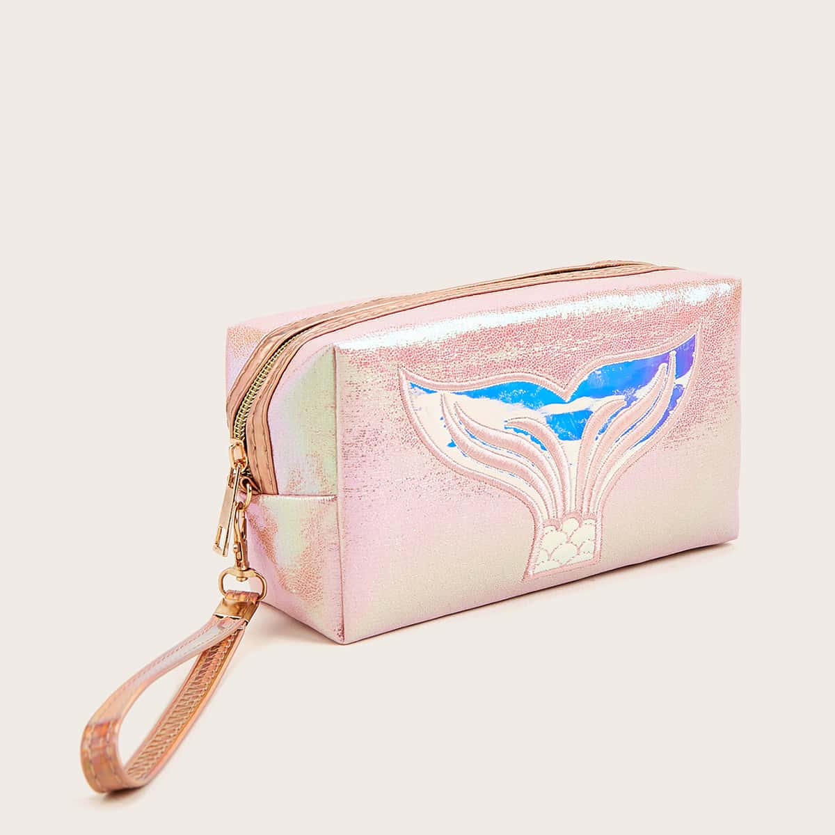 

Fish Tail Pattern Metallic Makeup Bag, Pink