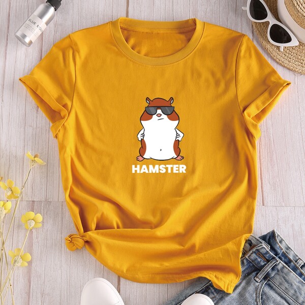 

Letter & Cartoon Graphic Tee, Mustard yellow