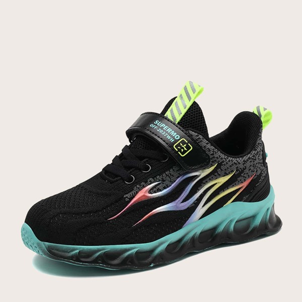 

Boys Flame Graphic Knit Sneakers, Black