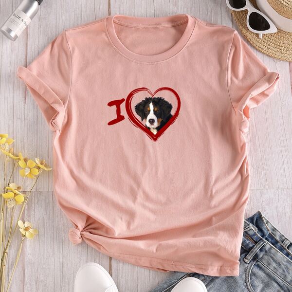 

Dog & Letter Graphic Tee, Coral pink