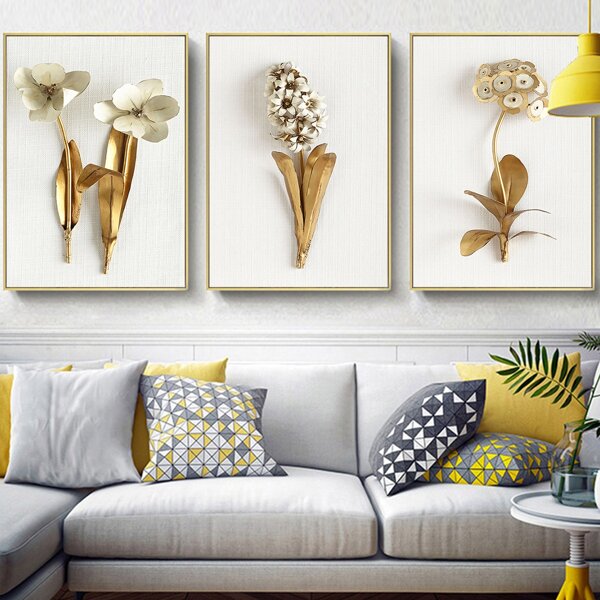 

3pcs Flower Print Wall Painting Without Frame, Multicolor
