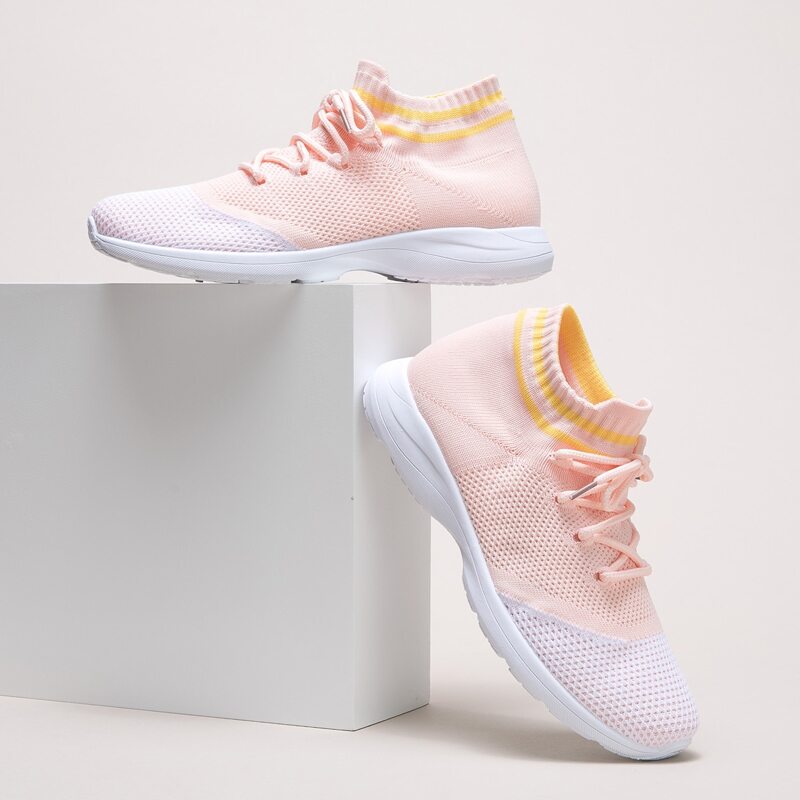 

Lace Up Decor Two Tone Knit Sneakers, Pink