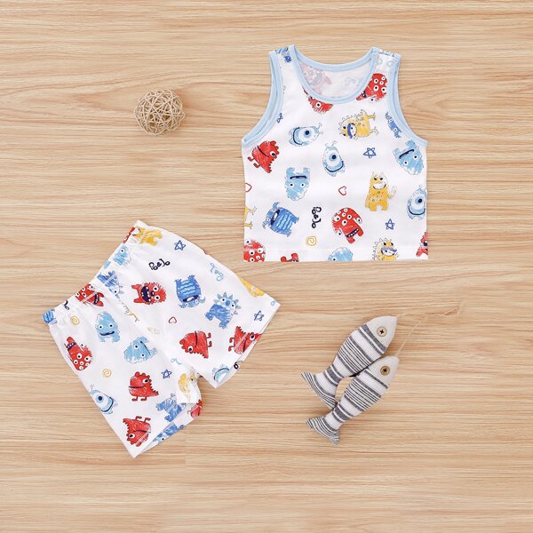 

Baby Unisex Cartoon Allover Print Tank Top & Shorts Set, Multicolor