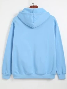 SHEIN EZwear Kangaroo Pocket Thermal Lined Drawstring Hoodie - Baby Blue - View 2
