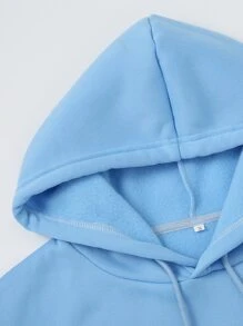 SHEIN EZwear Kangaroo Pocket Thermal Lined Drawstring Hoodie - Baby Blue - View 3