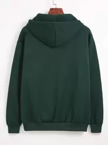 SHEIN EZwear Kangaroo Pocket Thermal Lined Drawstring Hoodie - Dark Green - View 2