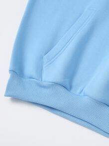 SHEIN EZwear Kangaroo Pocket Thermal Lined Drawstring Hoodie - Baby Blue - View 5