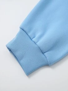 SHEIN EZwear Kangaroo Pocket Thermal Lined Drawstring Hoodie - Baby Blue - View 6