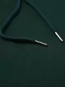 SHEIN EZwear Kangaroo Pocket Thermal Lined Drawstring Hoodie - Dark Green - View 4