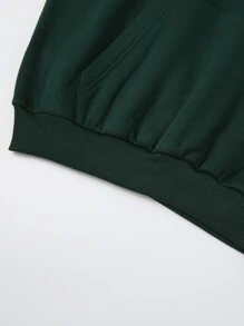 SHEIN EZwear Kangaroo Pocket Thermal Lined Drawstring Hoodie - Dark Green - View 5
