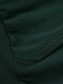 SHEIN EZwear Kangaroo Pocket Thermal Lined Drawstring Hoodie - Dark Green - View 6