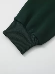 SHEIN EZwear Kangaroo Pocket Thermal Lined Drawstring Hoodie - Dark Green - View 7