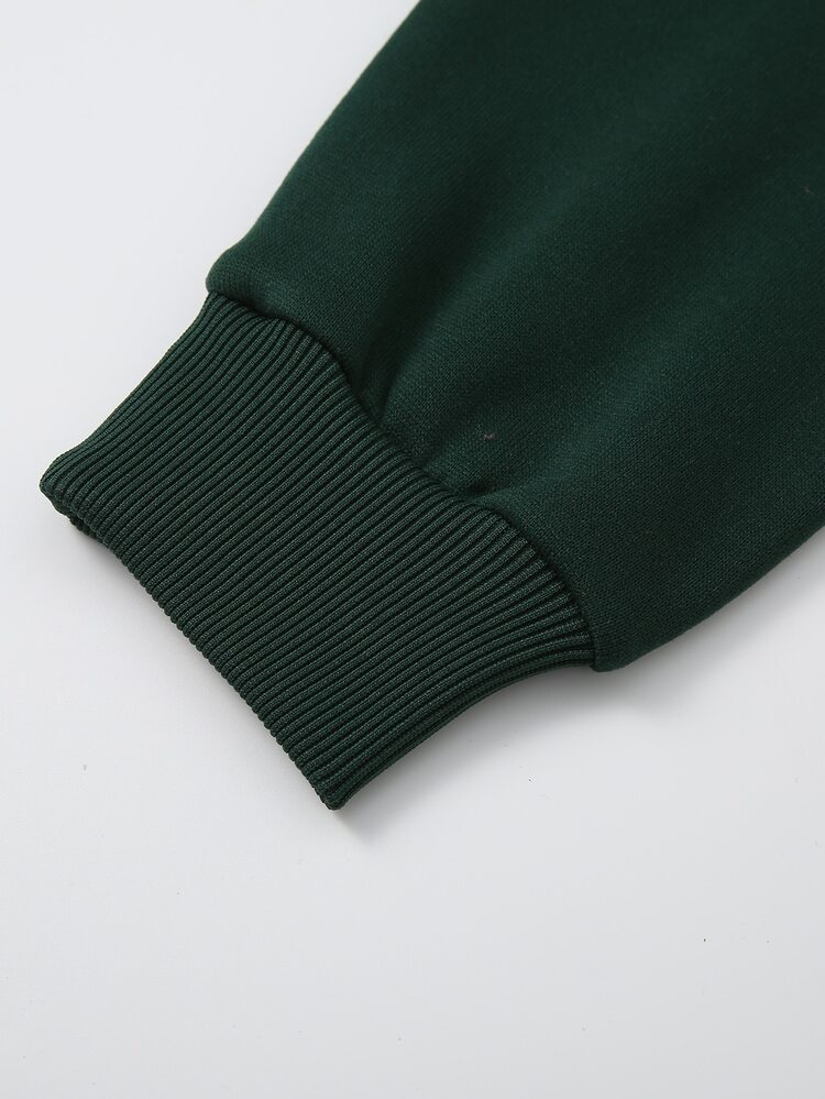 SHEIN EZwear Sudadera Con Capucha De Ajuste Con Cordón, Forro Térmico Y Bolsillo Canguro - Verde Oscuro - Añade 7