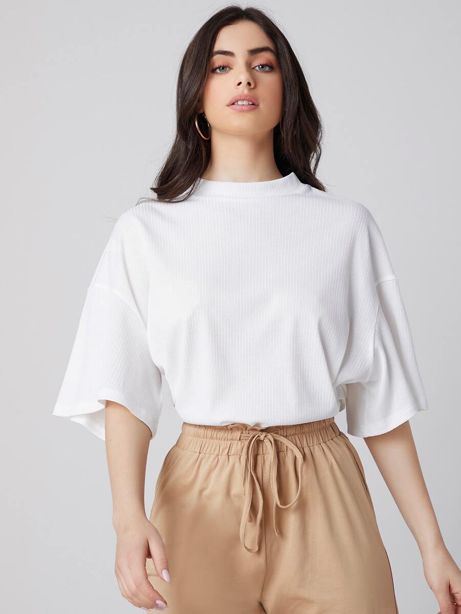 Seusyu Mock-Neck Rib-knit Top - White - View 1