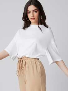 Seusyu Mock-Neck Rib-knit Top - White - View 3