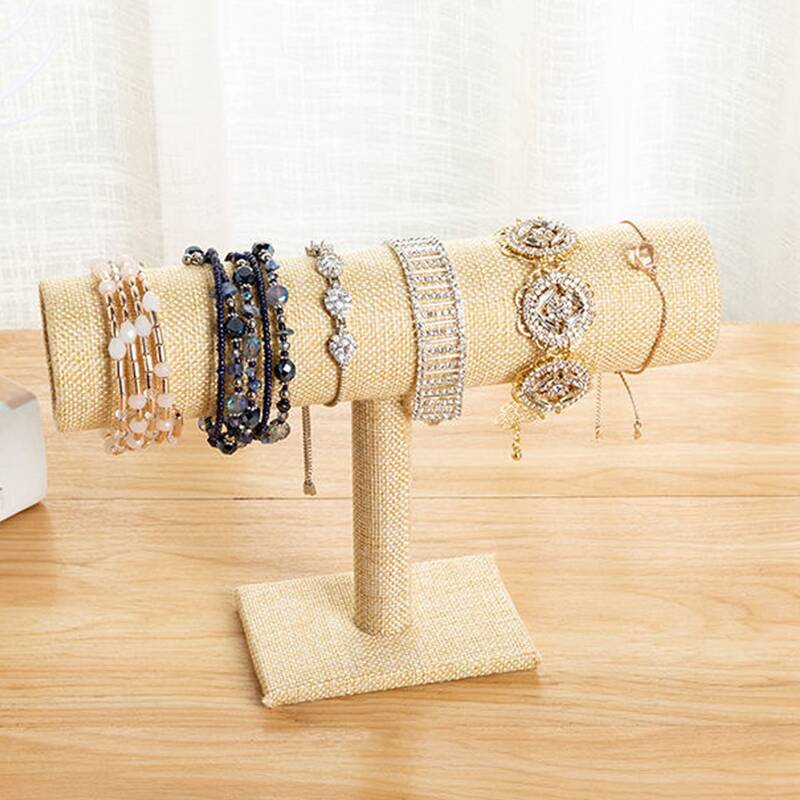 

1pc Wood Base Bracelet Storage Rack, Khaki
