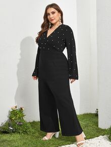 Jumpsuit con diseño de perla pierna amplia - Negro - Ver 3