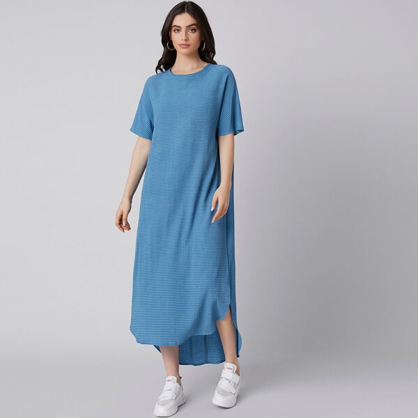 

Split Side Curved Hem Dress, Blue