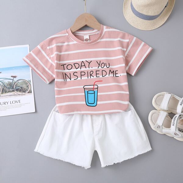 

Girls Stripe Tee & Raw Hem Shorts, Multicolor