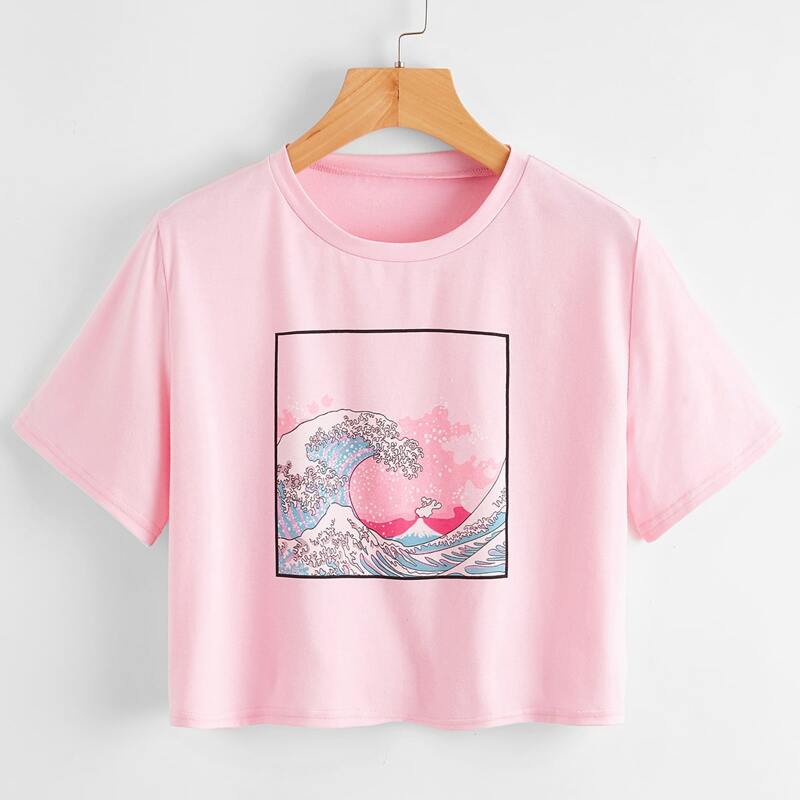 

Wave Graphic Crop Tee, Baby pink
