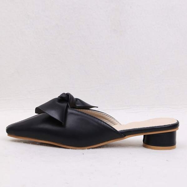 

Knot Decor Block Heeled Mules, Black