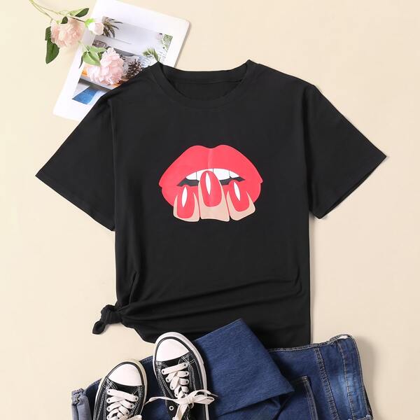 

Plus Lip & Gesture Print Tee, Black