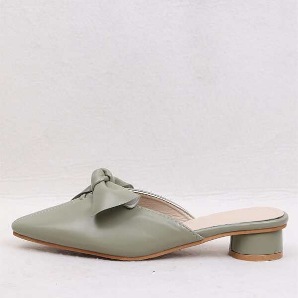 

Knot Decor Block Heeled Mules, Army green