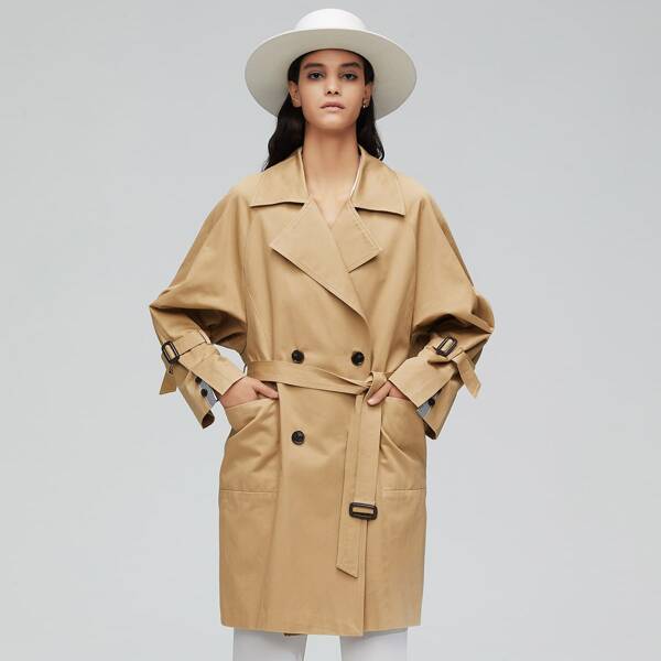 

Double Button Belted Trench Coat, Khaki