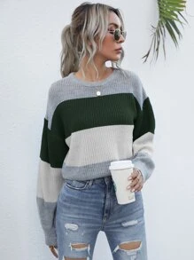 Drop Shoulder Colorblock Sweater