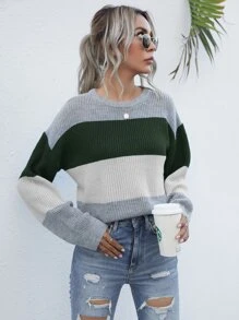 Drop Shoulder Colorblock Sweater