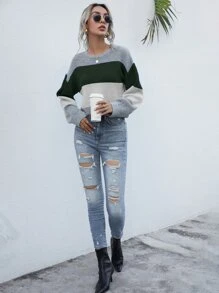 Drop Shoulder Colorblock Sweater
