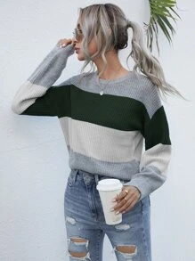 Drop Shoulder Colorblock Sweater