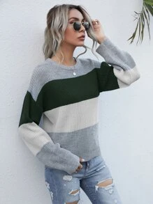 Drop Shoulder Colorblock Sweater