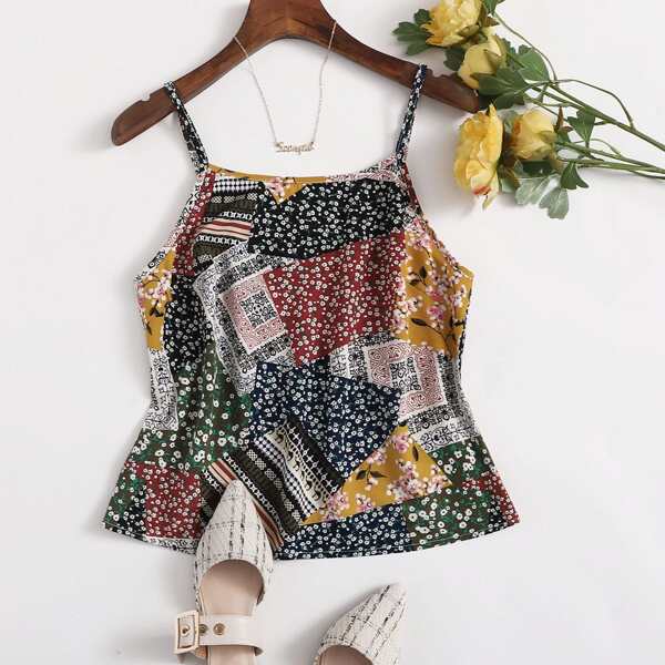 

Ditsy Floral & Patchwork Cami Top, Multicolor