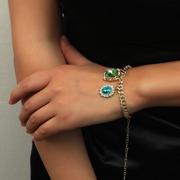 

Rhinestone Geo Decor Chain Bracelet, Multicolor