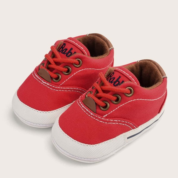 

Baby Girl Letter Embroidered Lace-up Front Sneakers, Red