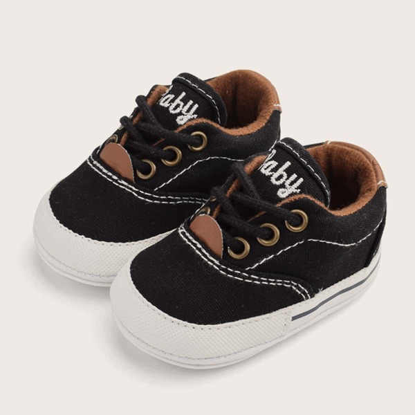 

Baby Boy Letter Embroidered Lace-up Front Sneakers, Black