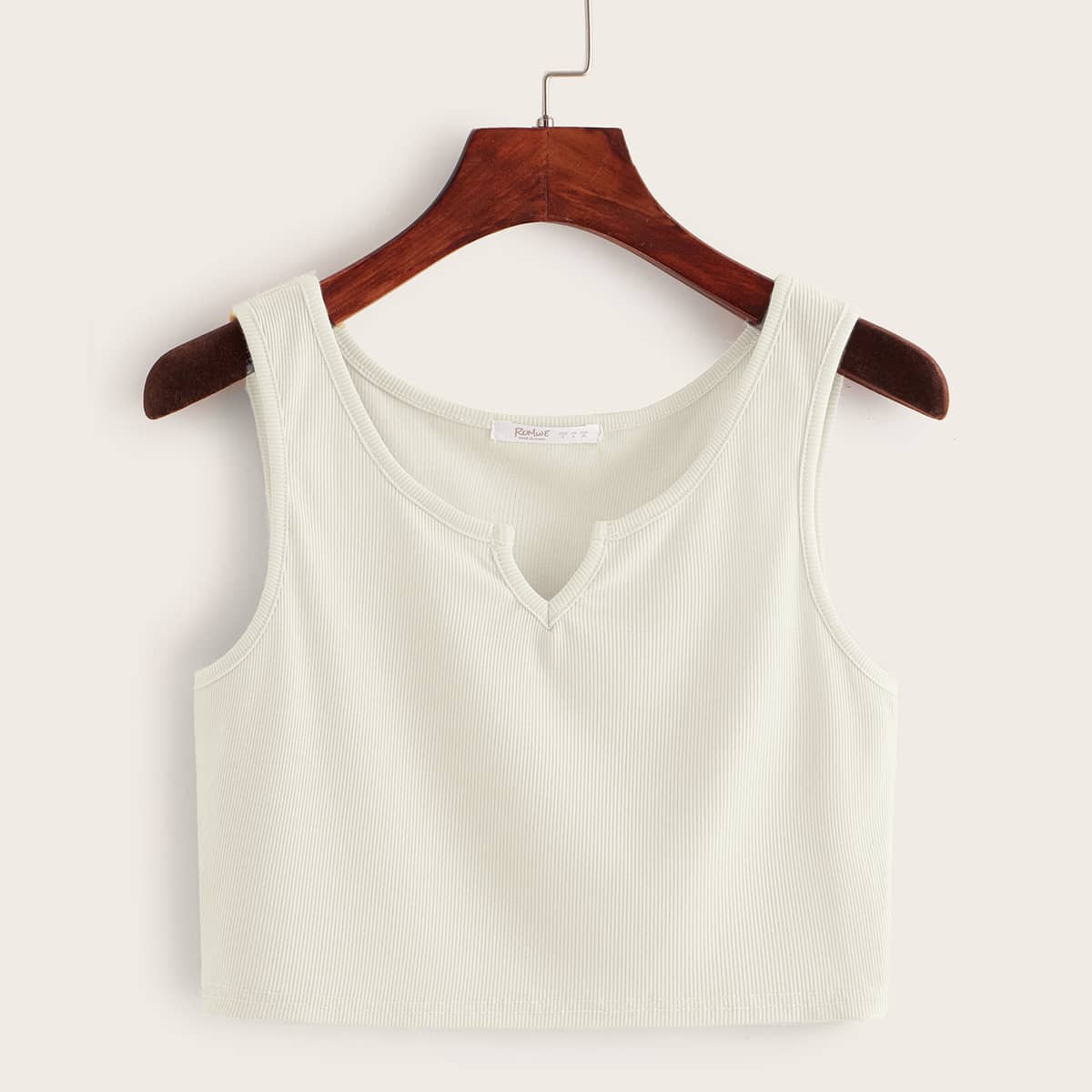

Notched Neck Crop Tank Top, White