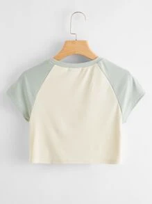 SHEIN Qutie Cartoon & Letter Graphic Crop Tee - Beige - View 2