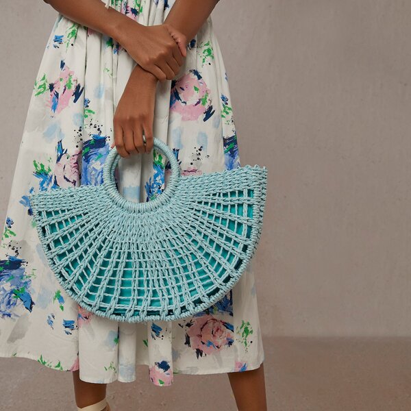 

Solid Straw Bag, Blue