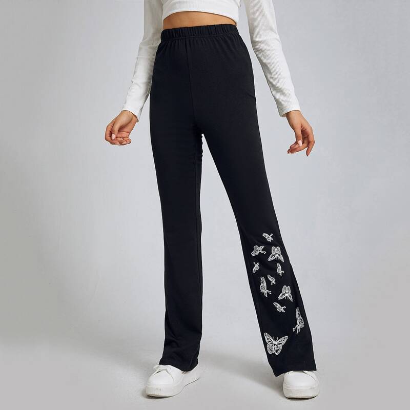 

Butterfly Print Flare Pants, Black