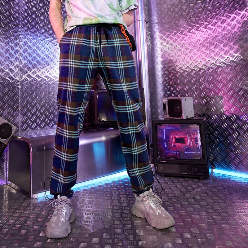

Unisex 1pc Plaid Drawstring Waist Pants, Multicolor