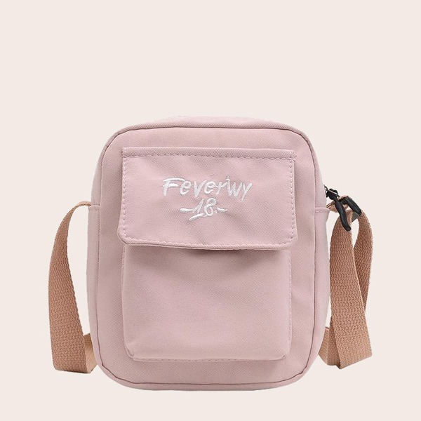 

Girls Letter Embroidered Crossbody Bag, Pink