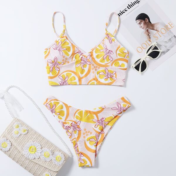

Floral & Fruit Random Print Bikini Swimsuit, Multicolor