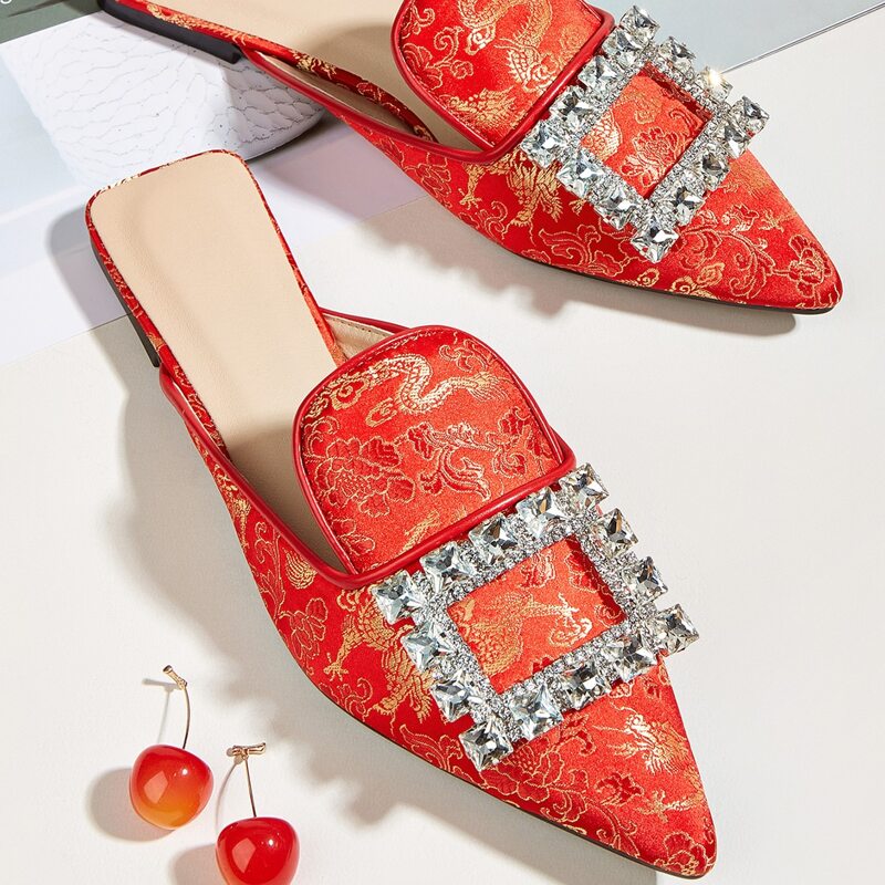 

Rhinestone Decor Flat Mules, Red