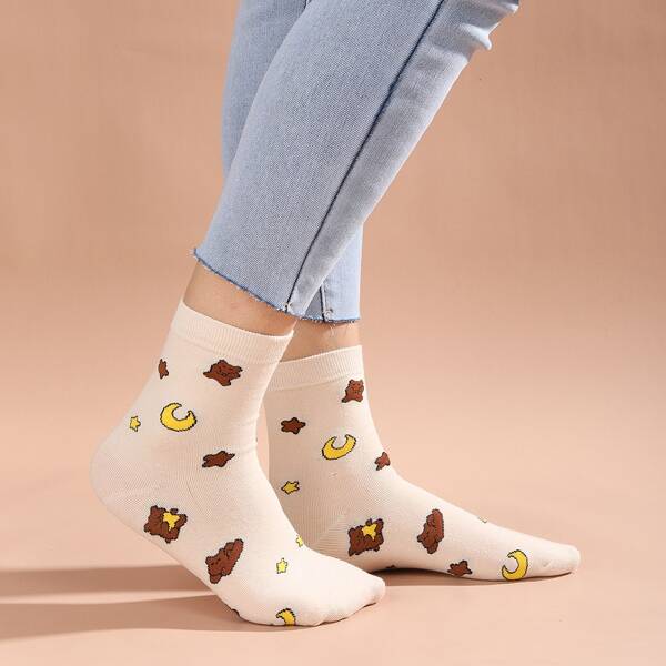 

Cartoon Graphic Crew Socks, Multicolor